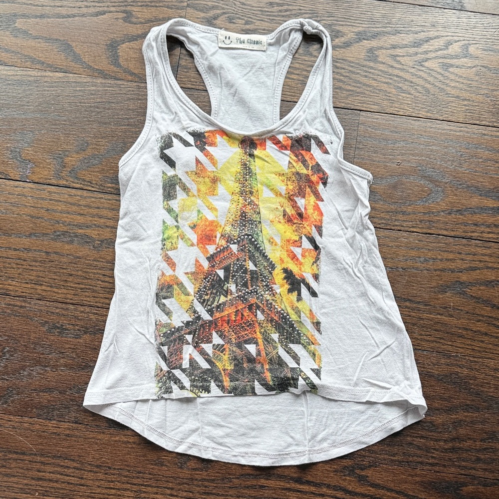 The Classic Women's White Tank Top with Eiffel Tower Graphic
